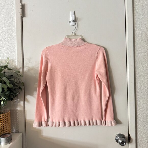 ☀️ NANETTE LEPORE Ruffle Hem Baby Pink Mockneck Sweater Cute Girly Cottage Small - Picture 4 of 7